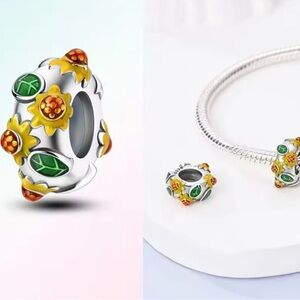 Sunflower Garden Enamel Charm Bead - Yellow & Green